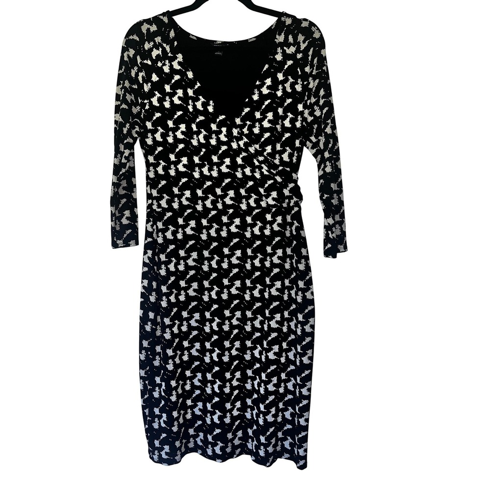 Ann Taylor‎ Black White Print 3/4 Sleeve Knee Length Dress - Medium